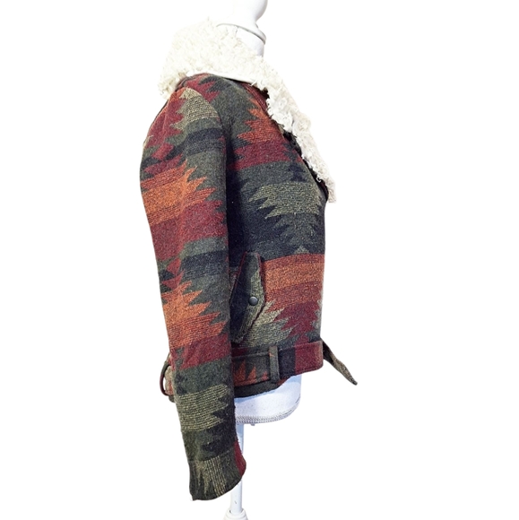 β¨οΈUNICORN! RARE! HTF! Free People Western Moto Sherpa Crop Zip Aztec Jacket - Picture 9 of 15